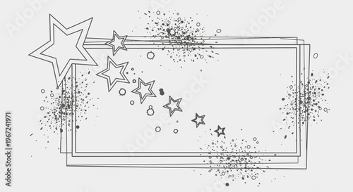 Sketchy stars and grunge frame design on light gray background