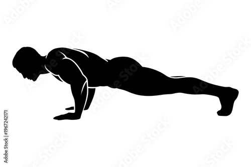 A fit man doing push-ups in a minimalist vector graphic illustration