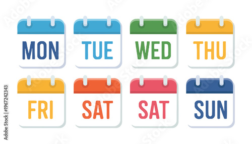 A colorful calendar icon set with days of the week