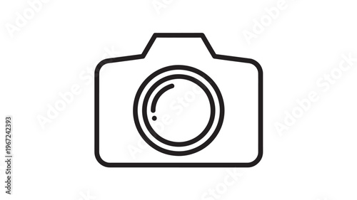 Camera icon with a circular lens and a minimalistic design, perfect for photography and media related concepts.