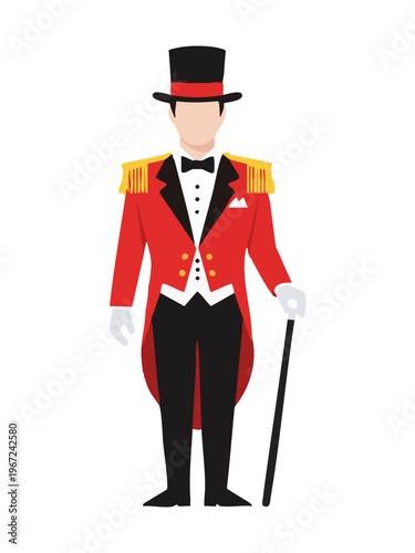 Circus Ringmaster Flat Vector Illustration in Red Costume Minimal Style