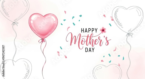 Celebrate happy mother s day with watercolor heart balloon floral design a loving tribute