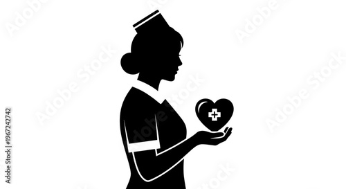 Nurse Holding Heart with Medical Symbol.