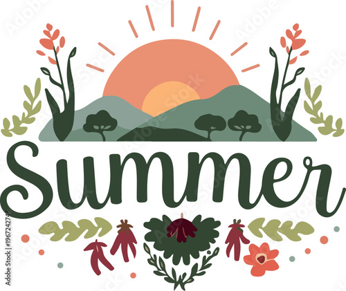 Summer farm landscape with house vector illustration