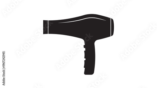 Hair dryer icon with clean black silhouette against a white background, representing hair styling and grooming.