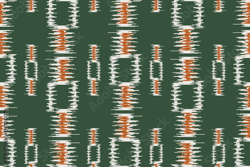 Ethnic Tribal Vector Background featuring Traditional Ikat Weave Texture and Vertical Geometric Shapes in Deep Green and Earth Tones for Modern Bohemian Textiles, Wallpaper, and Fashion Fabric