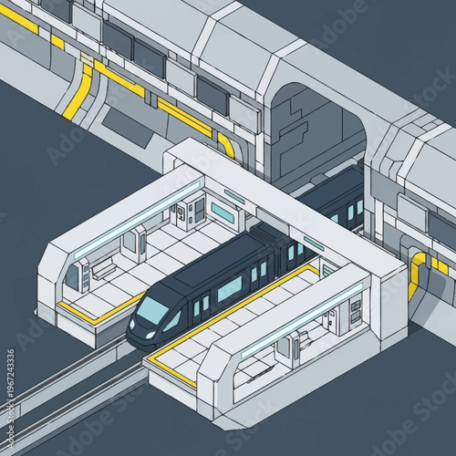 Futuristic Train Station Illustration - Modern Transportation Hub Design.