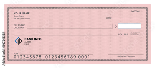Blank printable bank cheque template.