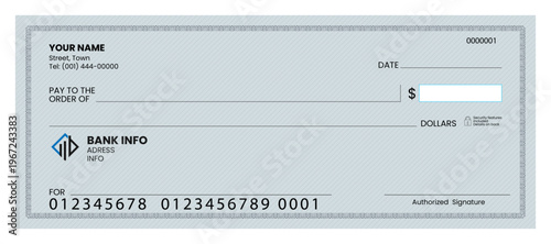 Customizable financial cheque design with security pattern.