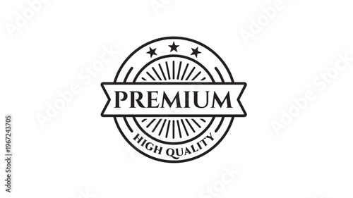 Badge premium quality with stars and sunburst rays, retro vintage emblem design featuring sticker, seal, stamp with luxury and exclusive elements for