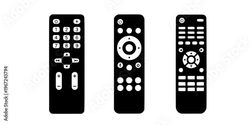 Remote control device icon set television media controller buttons flat vector illustration minimal technology equipment isolated design collection
