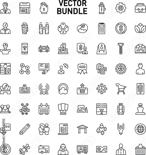 Vector bundle diverse collection of 100 line icons for various applications