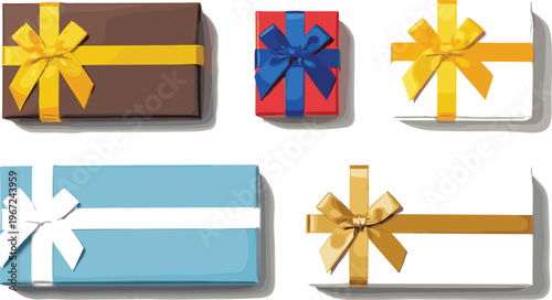 Realistic Gift Box Present Set with Ribbon and Bow, Elegant Birthday and Holiday Package Collection for Celebration and Christmas Vector Illustration