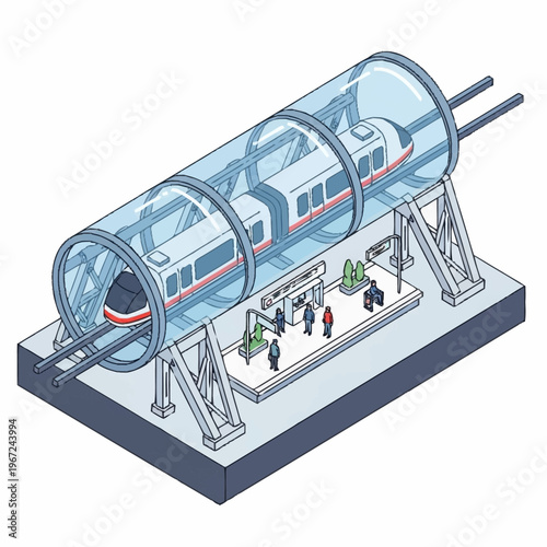 Futuristic Hyperloop Train Station Concept Illustration.
