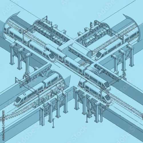 Elevated Train Intersection - A Modern Transportation Hub Illustration.