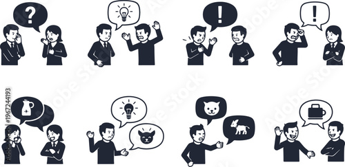 Vector illustration set of people having different types of conversations and misunderstandings