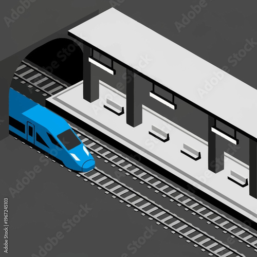 Isometric High-Speed Train at Station Platform Illustration.