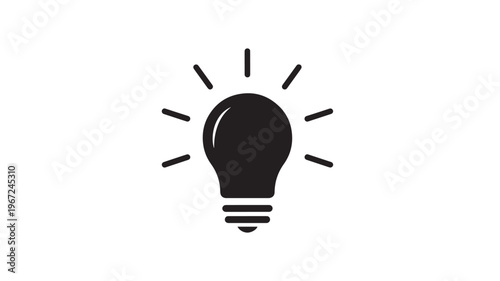 Light bulb icon with radiating lines indicating a bright idea or illumination, presented as a simple black silhouette on a white background.