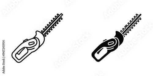 Two hedge trimmers with different blade orientations shown side by side