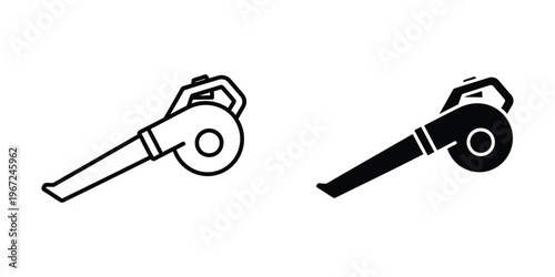Comparison of a traditional and cordless leaf blower design in black and white outline
