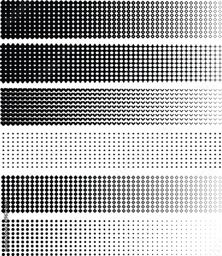 Geometric Halftone Patterns Set with Hearts Squares and Dots