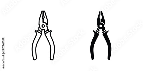 Comparison of standard and locking pliers in black and white illustration style
