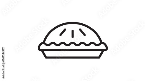 Pie icon with pie crust and simple filling markings, a food symbol for desserts and baking, isolated on white.