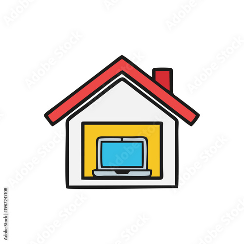 House Outline Enclosing Laptop For Home Based Computing