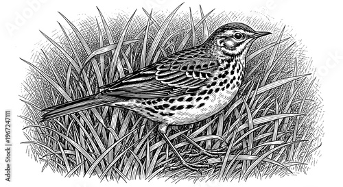 A Detailed Illustration of a Bird in the Grass