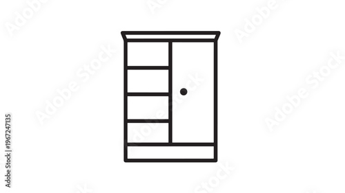 Wardrobe simple icon with shelves and a single door, representing a minimalist storage solution. featuring closet, cabinet, furniture with symbol and