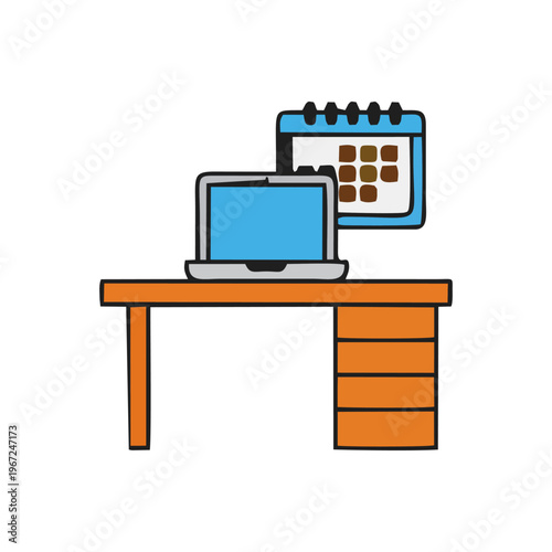 Office Workspace Featuring Computer Desk And Wall Calendar