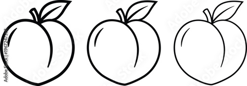 Peach Outline Icon Set Minimal Line Peach Icons for Fresh Fruit, Healthy Food and Summer Design