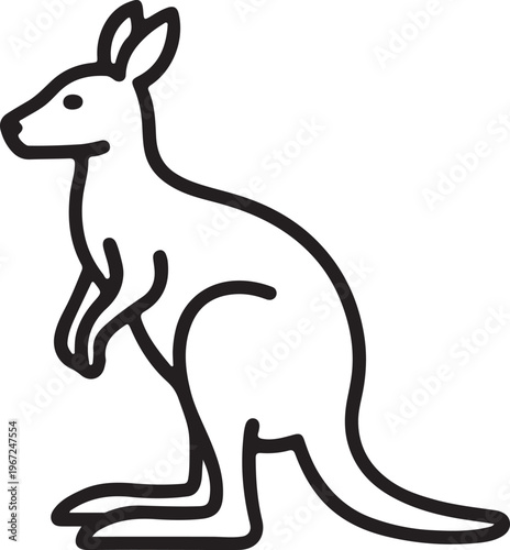Minimalist kangaroo line icon vector, standing Australian marsupial profile, simple black outline wallaby animal illustration for logo design