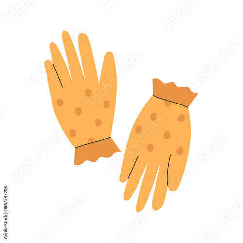 Flat cute Illustration of gardening gloves. Vector design perfect for garden work, plant care, gardening blogs and lifestyle content.