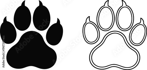 Two contrasting bear paw prints solid black and white outline