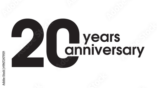 Twenty years anniversary text with bold black numerals and modern font. featuring 20, celebration, event with milestone and date elements for time,