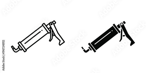 Comparison of two types of caulking guns in black and white illustration