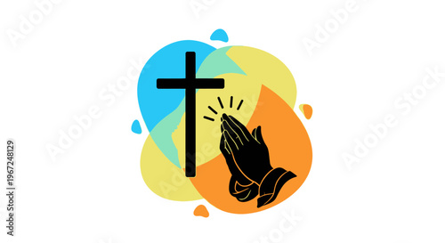 Praying hands with Christian cross symbol.