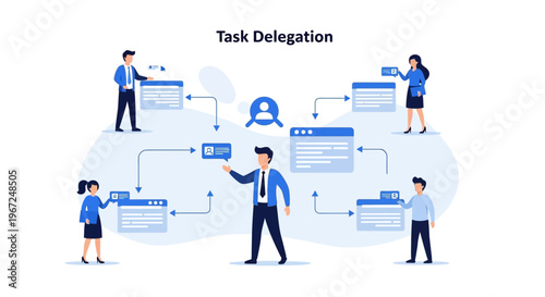 Business Manager Delegating Tasks to a Team Vector Illustration