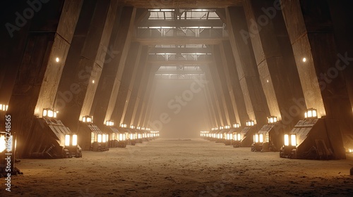 abandoned bridge with lanterns