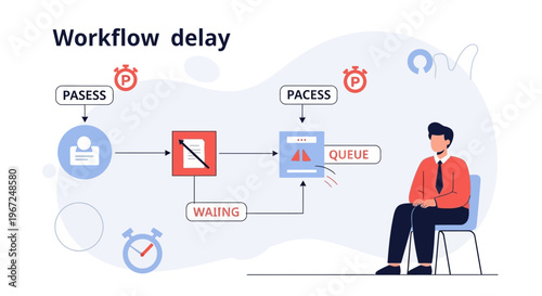 Business Workflow Delay and Process Bottleneck Illustration