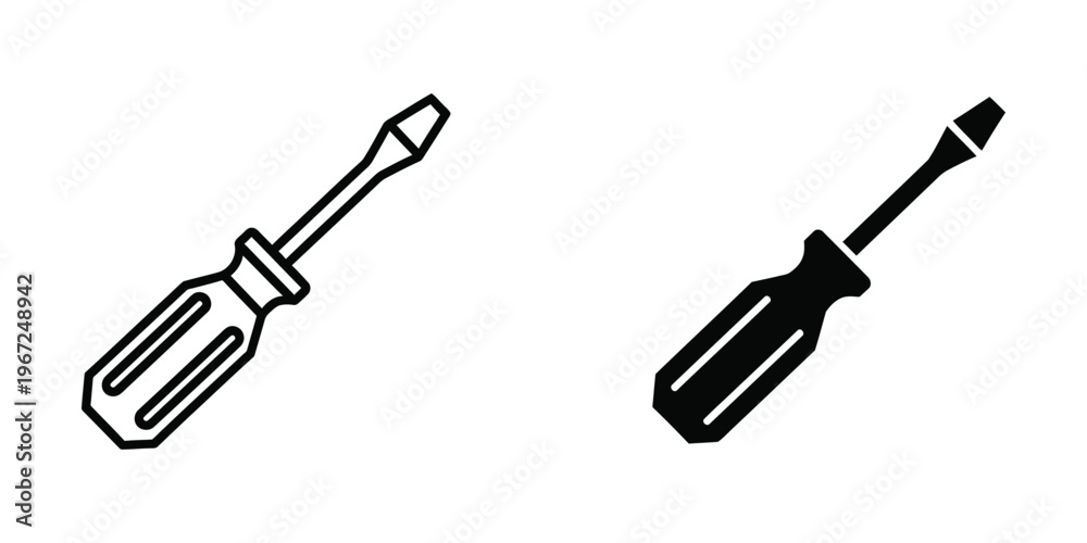 Fototapeta premium Two different styles of screwdrivers shown in a simple black and white illustration