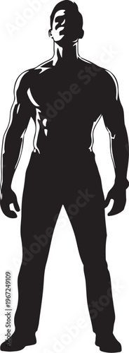 Black silhouette of muscular man standing