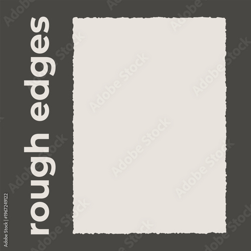 White paper sheet with rough torn edges on dark background. Blank page frame for text display. Artistic border presentation template for design work, scrapbooking craft project. Vector illustration