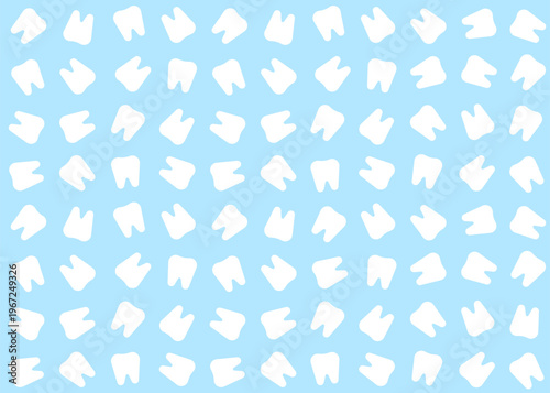 White teeth pattern on blue medical background. Minimalist seamless pattern of dental icons. Graphic background element for oral health care and pediatric dentistry. Vector illustration