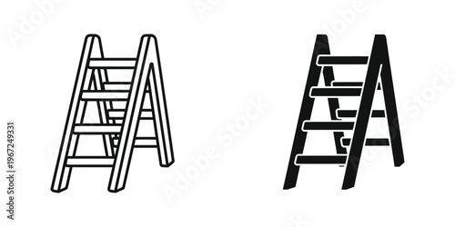 Comparison of two different types of folding step ladders in an open and closed position