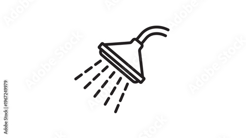 Shower head icon with water droplets spraying from the nozzle, representing a modern bathroom fixture or cleansing symbol.