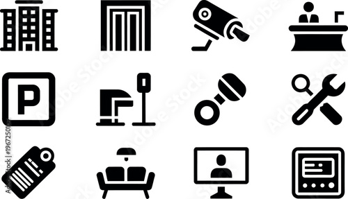 Set of various icons representing office and building management services