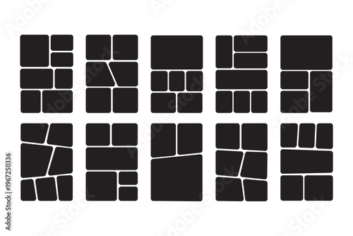 Comic book templates set on white background. Japanese manga design frames and layout. Storyboard cartoon page. Mockup for collage. Vector anime rectangle border