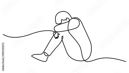 Continuous one line drawing of a depressed, stressed out man Transparent background, Vector illustration